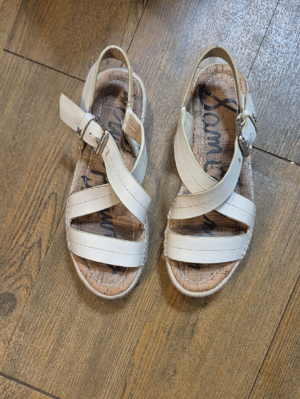Sam Edelman Women's Cream Leather Cross-Strap Slingback Sandals
